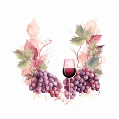 Naklejka premium Wine frame watercolor grapes drink glass.