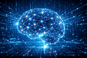 Obraz premium Digital representation of a human brain connected with futuristic technology network.