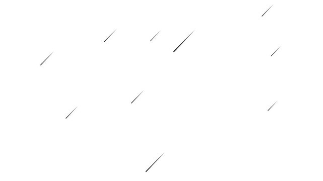 falling meteorites rain video with white background. streaks of light fall like rain against black. 4K animated shooting star for cinematic motion graphics, overlays, Meteor rain falling animation