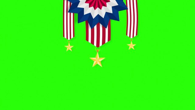 Memorial Day Patriotic Background with Hanging Medals and Stars looping animation green screen 4k.