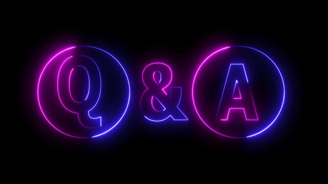 Glowing neon Question and Answer icon isolated on black background. Chat speech bubble and chart. Question and Answer icon animation.