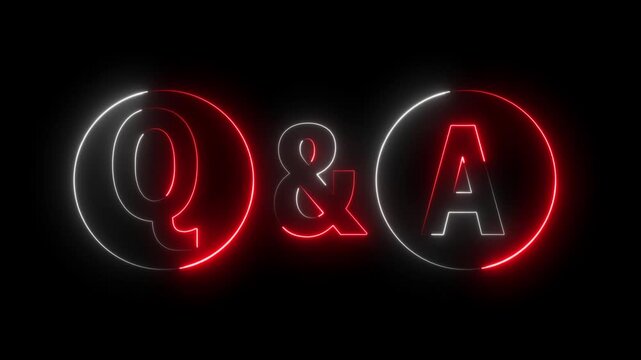 Glowing neon Question and Answer icon isolated on black background. Chat speech bubble and chart. Question and Answer icon animation.