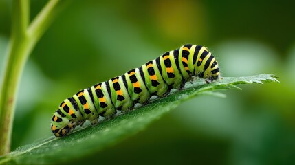 Fototapeta premium Natural scene of a butterfly caterpillar on forest foliage on a sunny summer day