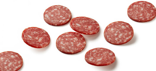 Obraz premium Sliced salami on white background meat cured