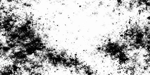 Obraz premium Abstract black and white grunge background featuring a dark ink splash pattern with paint splatter texture and a dirty liquid stain design