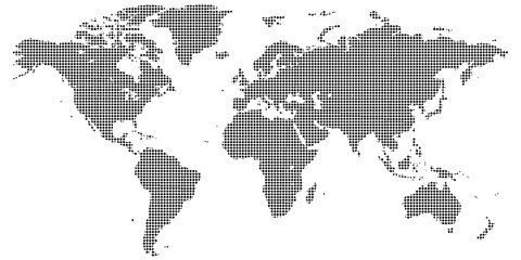 Fototapeta premium Vector illustration of a global world map on a white background featuring detailed continents from Europe and Asia to America, perfect for travel, geography, and business design