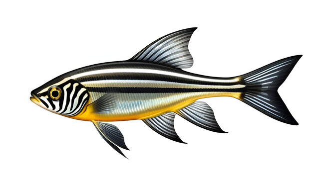 Striped zebra danio fish with transparent fins isolated on transparent background