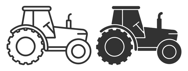 Farm tractor agricultural vehicle icon set in outline and solid styles isolated on transparent background © Polyak Tata