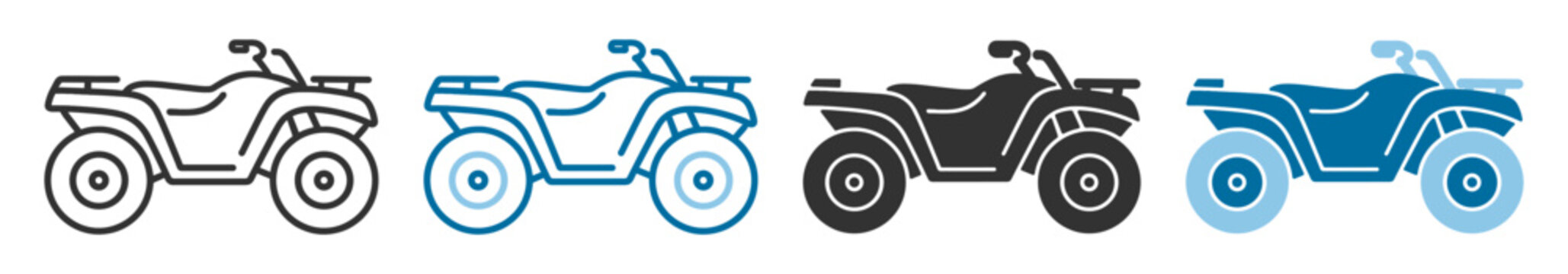 All terrain vehicle quad bike icon set in outline and solid styles isolated on transparent background