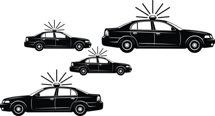 police, car, patrol, vehicle, emergency, siren, law, enforcement, security, transport, authority, service, public, safety, crime, vector, illustration, silhouette, collection, cad © Maher Banu