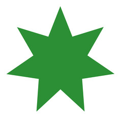 Obraz premium Green seven-pointed star shape, solid color graphic element on white background, perfect for awards and recognition, vector.