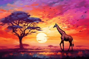 Fototapeta premium Giraffe landscape wildlife outdoors.