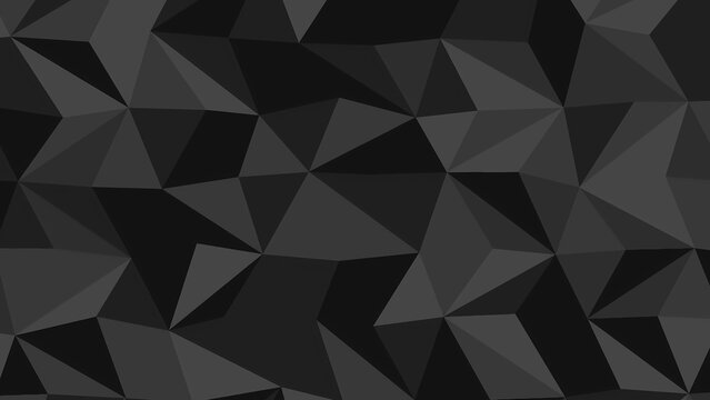 Dark abstract geometric low poly background with varying shades of grey and black triangles creating a faceted pattern.