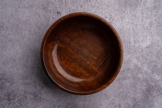 Brown Wooden Serving Bowl Marble Background