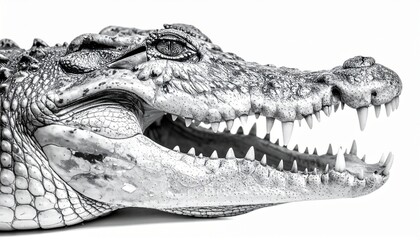 Obraz premium Black and White Close-Up of Crocodile with Open Mouth