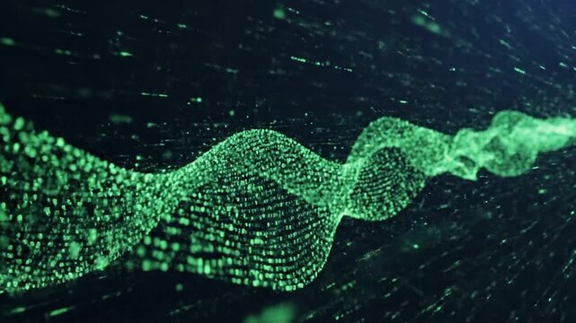 Abstract green binary code stream flowing through digital space
