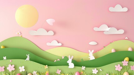 Whimsical pastel spring landscape.