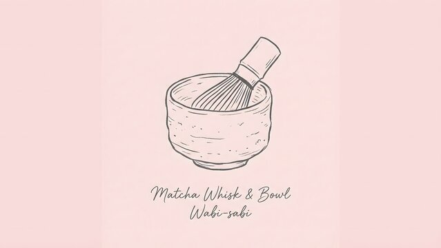 Hand-drawn illustration of a matcha whisk and bowl, perfect for tea ceremonies and traditional Japanese culture.