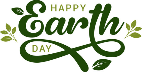 Fototapeta premium Happy Earth Day green typography lettering with decorative leaves for environmental conservation and eco friendly celebration