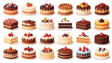 Set of birthday party cakes and sweets 