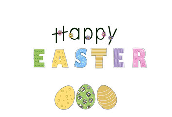 Festive ' happy Easter' card template with eggs ornament. Easter seasonal greeting, invitation concept. Free copy space. © Mariana