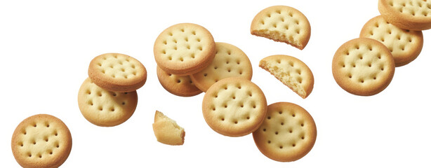 Fototapeta premium Crackers and biscuits in mid-air cookies snack food