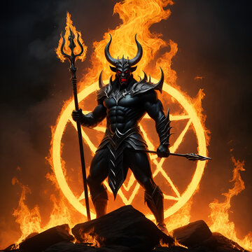 The devil /Satan with trident in the fire