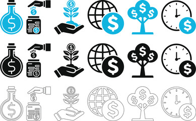 Fototapeta premium Financial Growth and Global Investment Strategy Icon Set for Business