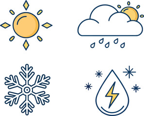 Fototapeta premium Weather Line Icons Set Sun Cloud Rain Snow Lightning Vector
