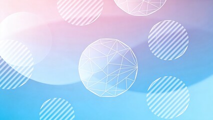Abstract geometric circles with polygonal mesh and striped patterns on soft blue pink gradient background modern minimalist design for web tech or corporate use,use,use,use © Penelope