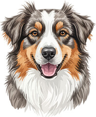 Fototapeta premium Australian Shepherd Watercolor Style Portrait