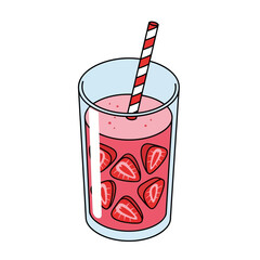 Strawberry Smoothie in a Glass with a Striped Straw.