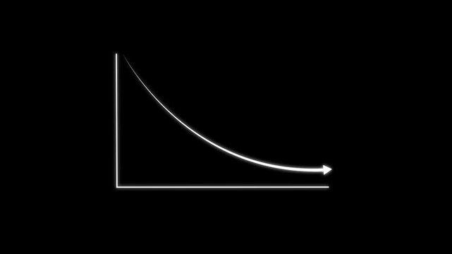 Red colorful downward trend arrow graph on black background symbolizing representing financial and market loss, market decline, business decrease, economic crisis, and negative growth concept.