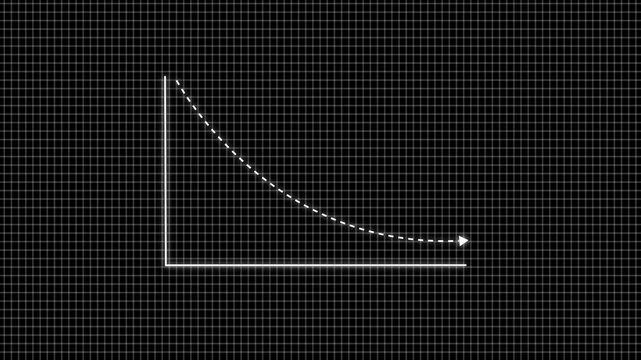 Red colorful downward trend arrow graph on black background symbolizing representing financial and market loss, market decline, business decrease, economic crisis, and negative growth concept.