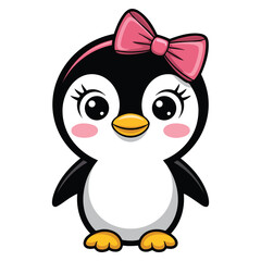 Obraz premium Cartoon cute penguin girl vector illustration suitable for winter theme nursery decor sticker print and adorable polar animal design