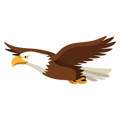 Naklejka premium Cartoon eagle flying isolated on white background vector illustration design suitable for wildlife symbol, bird mascot and freedom themed artwork