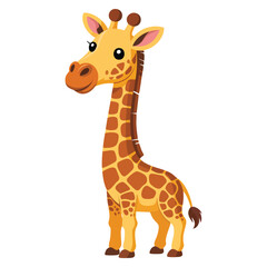 Obraz premium Cartoon giraffe standing tall on white backdrop creating a cheerful and playful mood, cute animal illustration perfect for kids themes