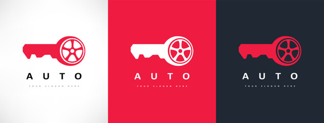 Car key logo vector. Tire and key design