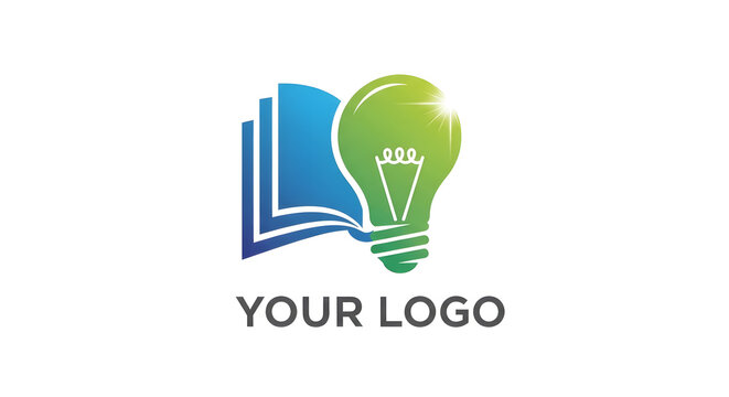 Dynamic education and creativity logo template, featuring an open book and glowing light bulb, representing knowledge, innovation, and bright ideas for intellectual growth and success