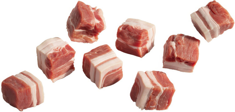Raw pork belly cubes with white and pink marbling meat