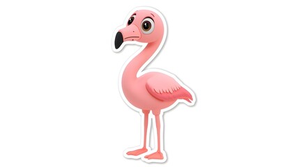 Illustration of a pink flamingo standing in a cute and minimalist 3D style, suitable for modern designs and tropical themes.