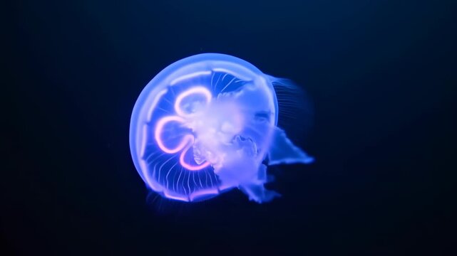 Bioluminescent jellyfish against a dark background