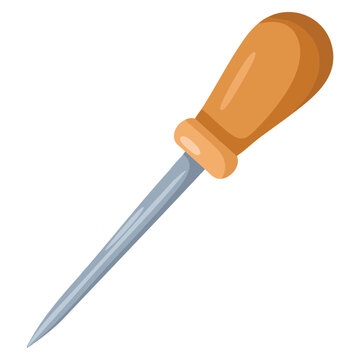 Cartoon wooden awl vector icon isolated on white background for web design perfect for craft tool carpentry leatherwork and diy illustration