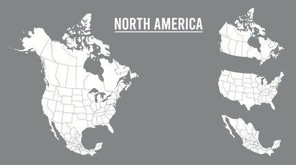 North America Map Vector: Detailed Outlines of US States, Canadian Provinces, and Mexican States © wafie studiio