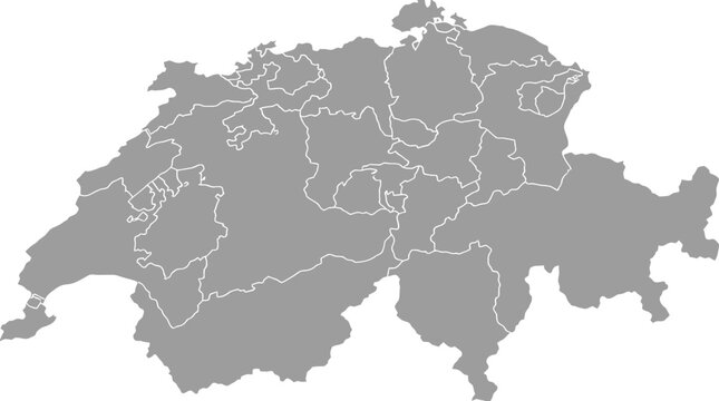 Switzerland Cantons Map - Gray Political and Administrative Divisions Outline Vector Illustration