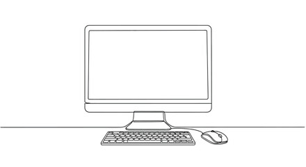 Fototapeta premium Computer Monitor, Keyboard, and Mouse - Line Art