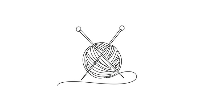 Ball of Yarn and Knitting Needles Line Art - Craft and Hobby Icon