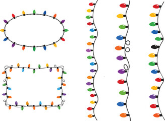 Naklejka premium Colorful Christmas String Lights Borders Vector Set