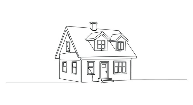 Cozy house with dormer windows, simple line drawing of a dwelling.