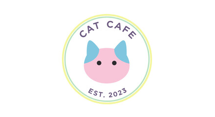 Pink Cartoon Cat Face Logo Design 1.